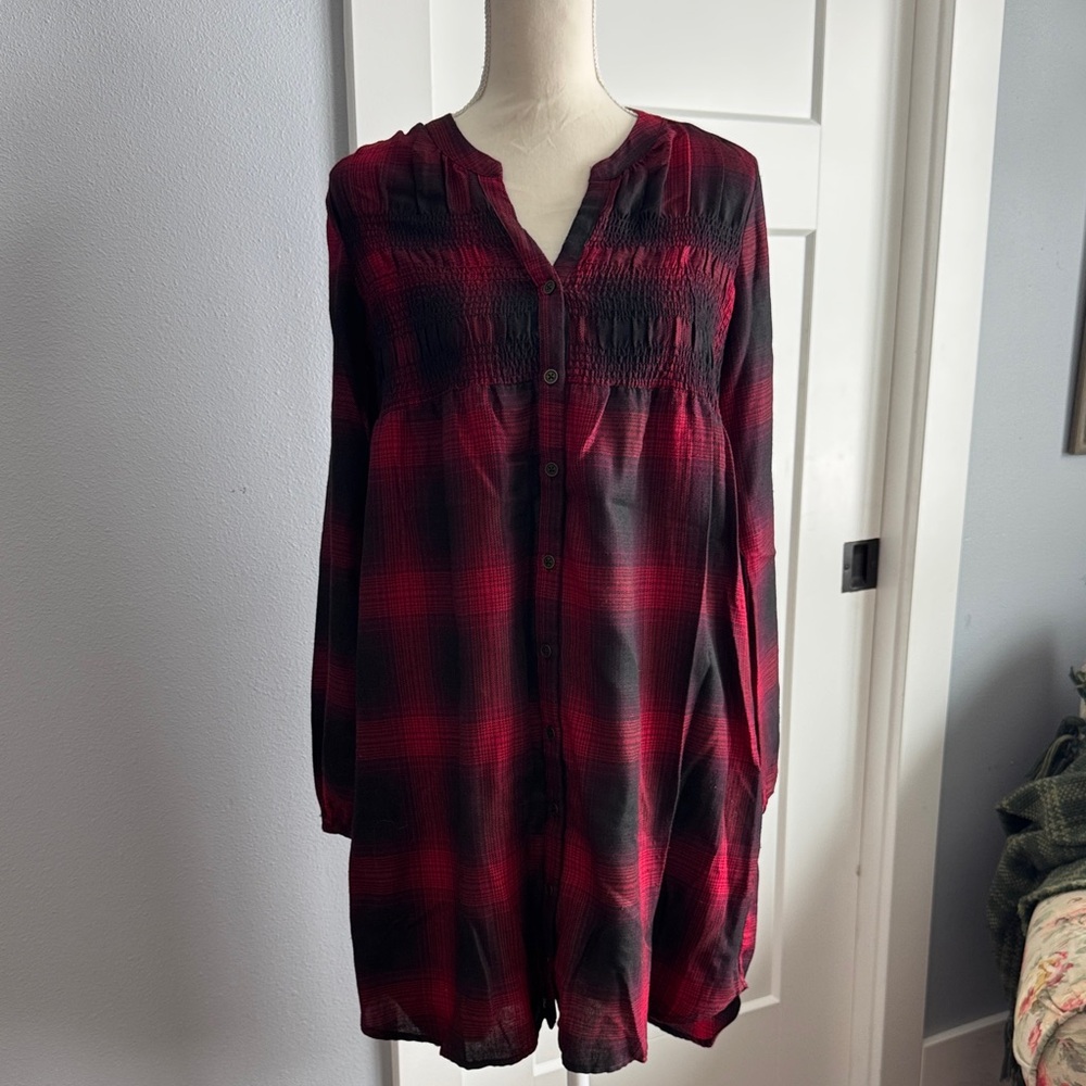 Knox Rose Red and Black Plaid Long Sleeve Dress
